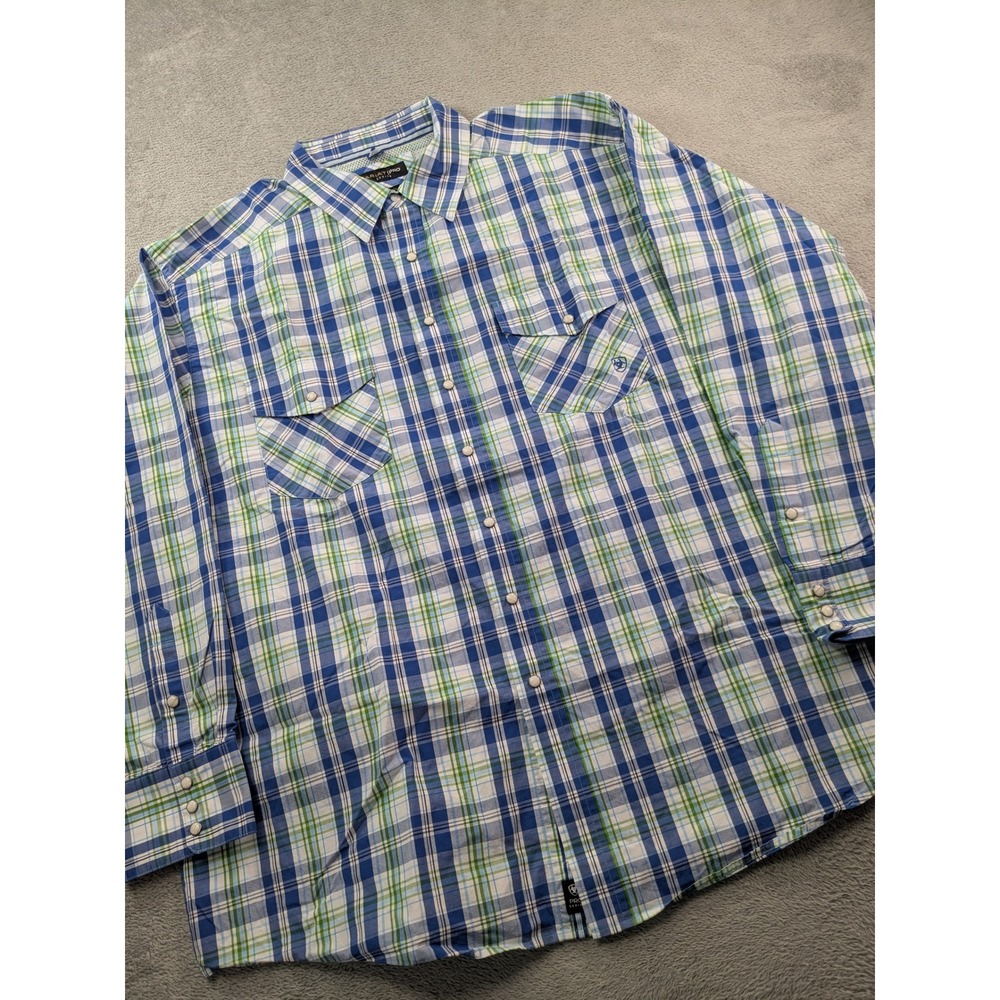 Ariat Pro Series Mens XXL Blue Green Plaid Pearl Snap Western Shirt Long Sleeve